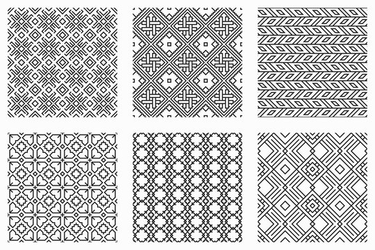 Vector seamless patterns set. Abstract ethnic geometric ornament. Repeatable backgrounds
