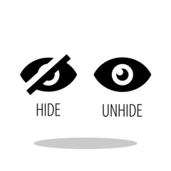 Hide and Unhide icon in trendy flat style. Eye with/without cross symbol set for your web site design, logo, app, UI Vector EPS 10. 