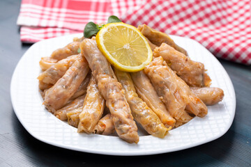 Lahana Sarma, Turkish traditional food,a boiled cabbage leaf that is formed into a roll with a stuffing of rice