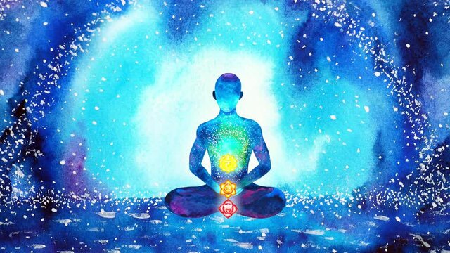 human meditation chakra mind mental spiritual yoga meditate universe reiki symbol art watercolor painting illustration design stop motion ultra hd 4k