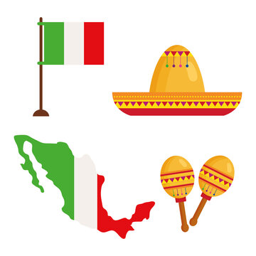 set of icons traditional for celebration of independence mexico vector illustration design