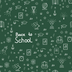 Template. Welcome back to school, with school supplies icons. Back to school. Seamless vector image.
