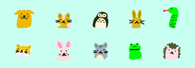 big set illustrations of cute cartoon animals. can be used for cards, birthday invitations or like stickers isolated vector on blue
