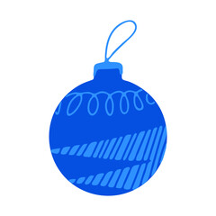 Hand drawn blue Christmas tree ball with doodle elements. Isolated on a white background.