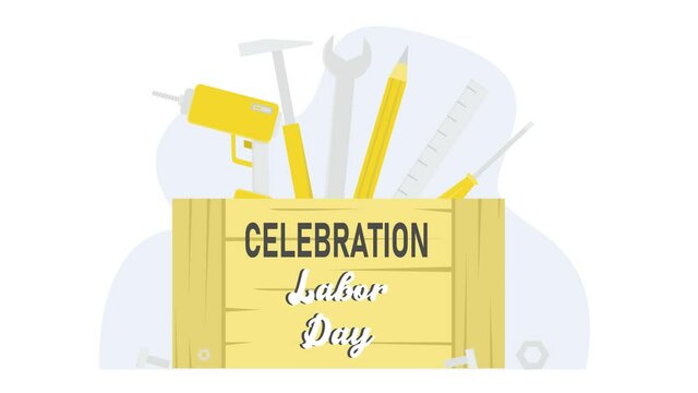 Construction tools with text of celebration labor day