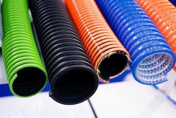 flexible duct hose tubing multicolor used in industrial applications.close-up.