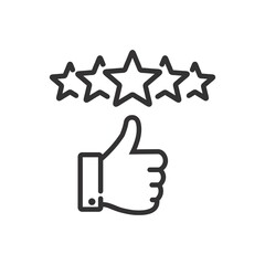 customer review icon in line style, quality rating vector illustration isolated on white background, feedback, five stars business concept, editable stroke,
