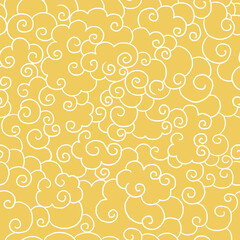 Traditional oriental gold ornament.Seamless pattern 
with Clouds on the sky or waves in the sea. Stock vector illustration.Abstract curly doodle.