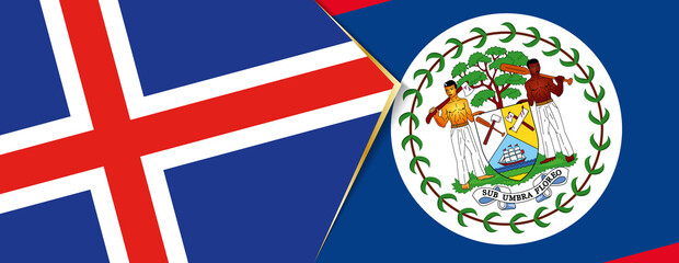 Iceland and Belize flags, two vector flags.