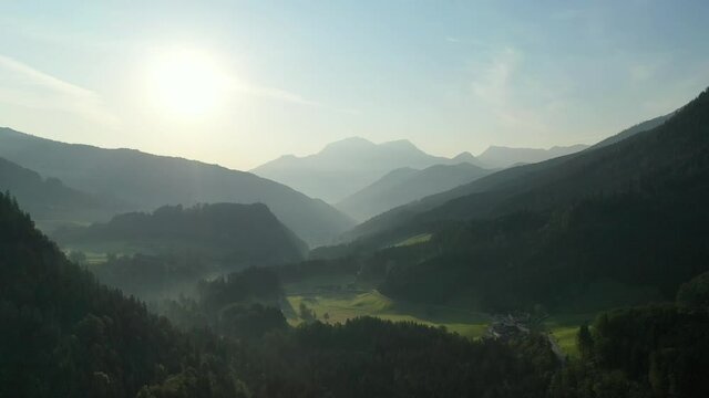 Drone flight over forest and mountains in Bavaria, Germany