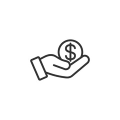 save money icon, hand holding dollar coin, line symbols, vector illustration 