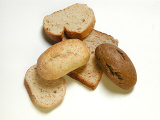 different types of bread isolated on white background