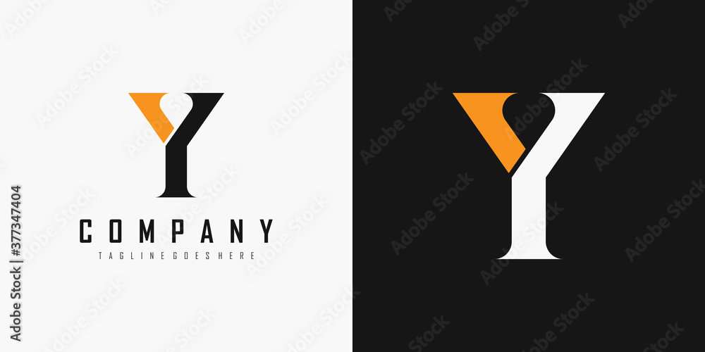 Aufkleber simple initial letter y logo. black and orange geometric shape arrow origami style isolated on doubl