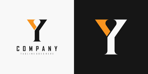 Simple Initial Letter Y Logo. Black and Orange Geometric Shape Arrow Origami Style isolated on Double Background. Usable for Business and Branding Logos. Flat Vector Logo Design Template Element. - obrazy, fototapety, plakaty