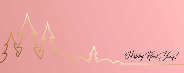 Merry Christmas and Happy New Year greeting card. Fancy coral pink colour background with lettering