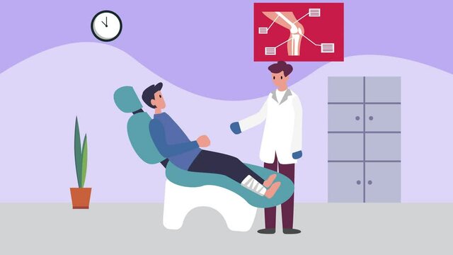 Orthopedist explaining to his patient of sprain leg