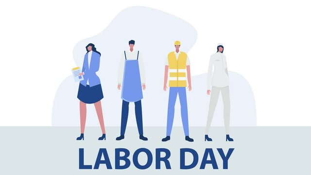 People with different professions near labor day text