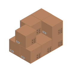 Cardboard brown boxes, crate boxes 3d, isometric boxes.