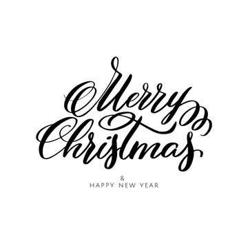 Merry Christmas and Happy New Year lettering composition for greeting card or banner, website