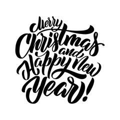 Merry Christmas and Happy New Year lettering composition for greeting card or banner, website