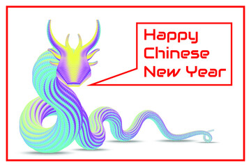 Beautiful Chinese Dragon, serpent. Horned serpent. Gradient colorful illustration. Design for Chinese new year. Vector stock.