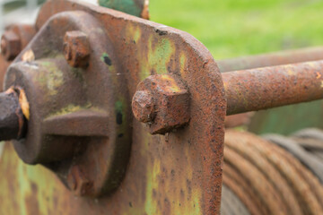 Detail of hand-operated winch on boating harbour.