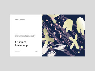 Homepage design with abstract illustration. Colorful lines, spots, dots and paint strokes. Decorative backdrop. Hand drawn texture, elements and shapes. Eps10 vector.	
