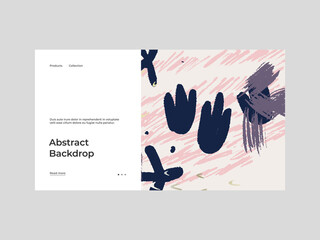 Homepage design with abstract illustration. Colorful lines, spots, dots and paint strokes. Decorative backdrop. Hand drawn texture, elements and shapes. Eps10 vector.	