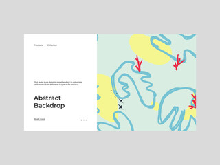 Homepage design with abstract illustration. Colorful lines, spots, dots and paint strokes. Decorative backdrop. Hand drawn texture, elements and shapes. Eps10 vector.	
