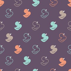 Colorful Rubber Ducks Vector Outline and Silhouette Pattern