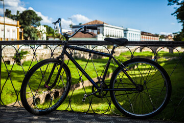 Fototapeta na wymiar bicycle resting on the bridge alone