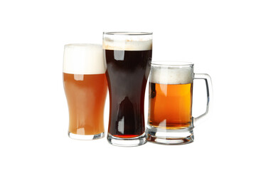 Glasses of beer isolated on white background