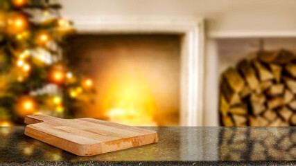 Desk of free space and fireplace 