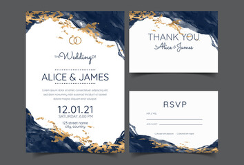 Luxury Marble Wedding invitation cards, Save The Date card design.  watercolour brush decoration style..