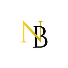 Initial Letter NB BN Intersected Monogram Logo in Gold and black color.