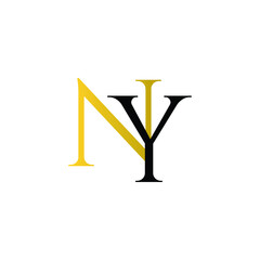 Initial Letter NY YN Intersected Monogram Logo in Gold and black color.