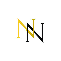 Initial Letter NN Intersected Monogram Logo in Gold and black color.