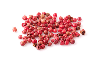 dried pink peppers isolated on white
