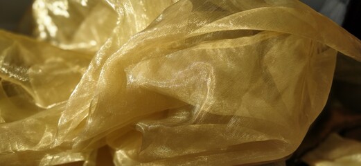 Organza is yellow-brown with a beige sheen. Shiny, reflective, beautiful fabric for curtains,...
