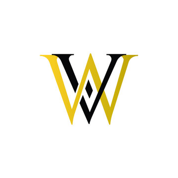 Initial Letter WV Intersected Monogram Logo in Gold and black color.