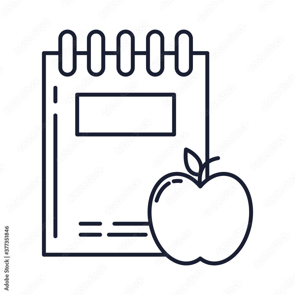 Poster notebook with apple, line style icon vector illustration design