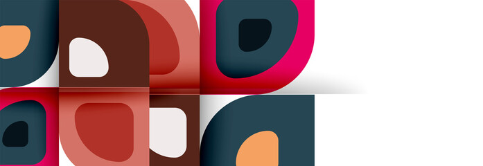 Set of vector modern geometric abstract backgrounds with repeating abstract round shapes patterns and shadow effects