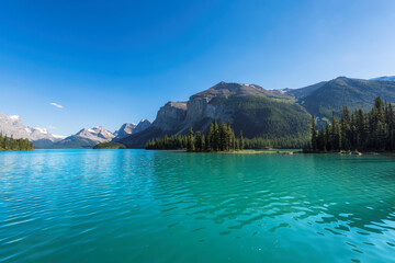 Beautiful Maligne Lake with Spirit island in Jasper National Park, Canada