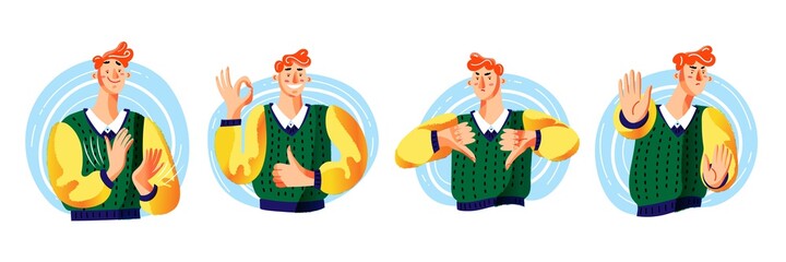 Guy with positive and negative emotions set