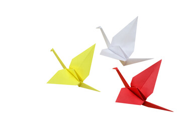 Origami paper cranes, top down
