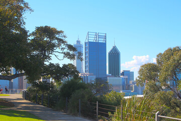 View at the skyscrapers of Perth from Kings Park (Western Australia)