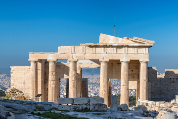 Propylaea in the Acropolis, is the monumental gateway to the Acropolis, Athens, Greece 