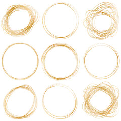 set of gold brush round frame banners on white background