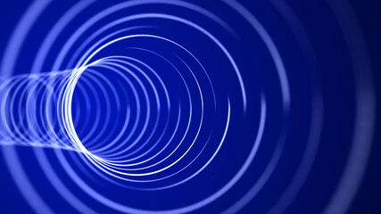 Futuristic blue funnel. Space travel tunnel. Abstract blue wormhole. Wireframe surface warp. 3d rendering
