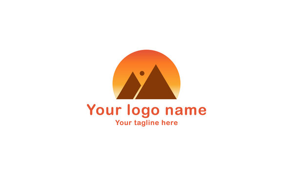 Mountain Logo design, Farming logo template, Valley landscape logo illustration. Natural sunshine on the hill logo.